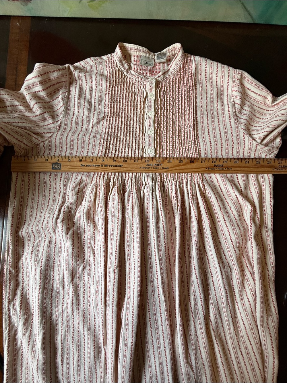 L.L. Bean Pintuck Dobby Nightgown Womens L Cream Red Granny Cottagecore Prairie - Picture 8 of 8